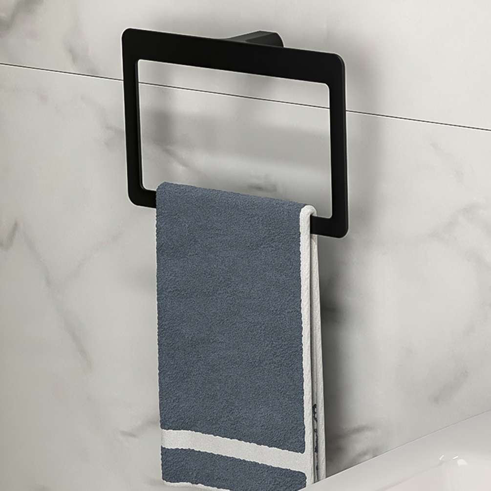 lifestyle image of origins living pirinei matt black towel ring